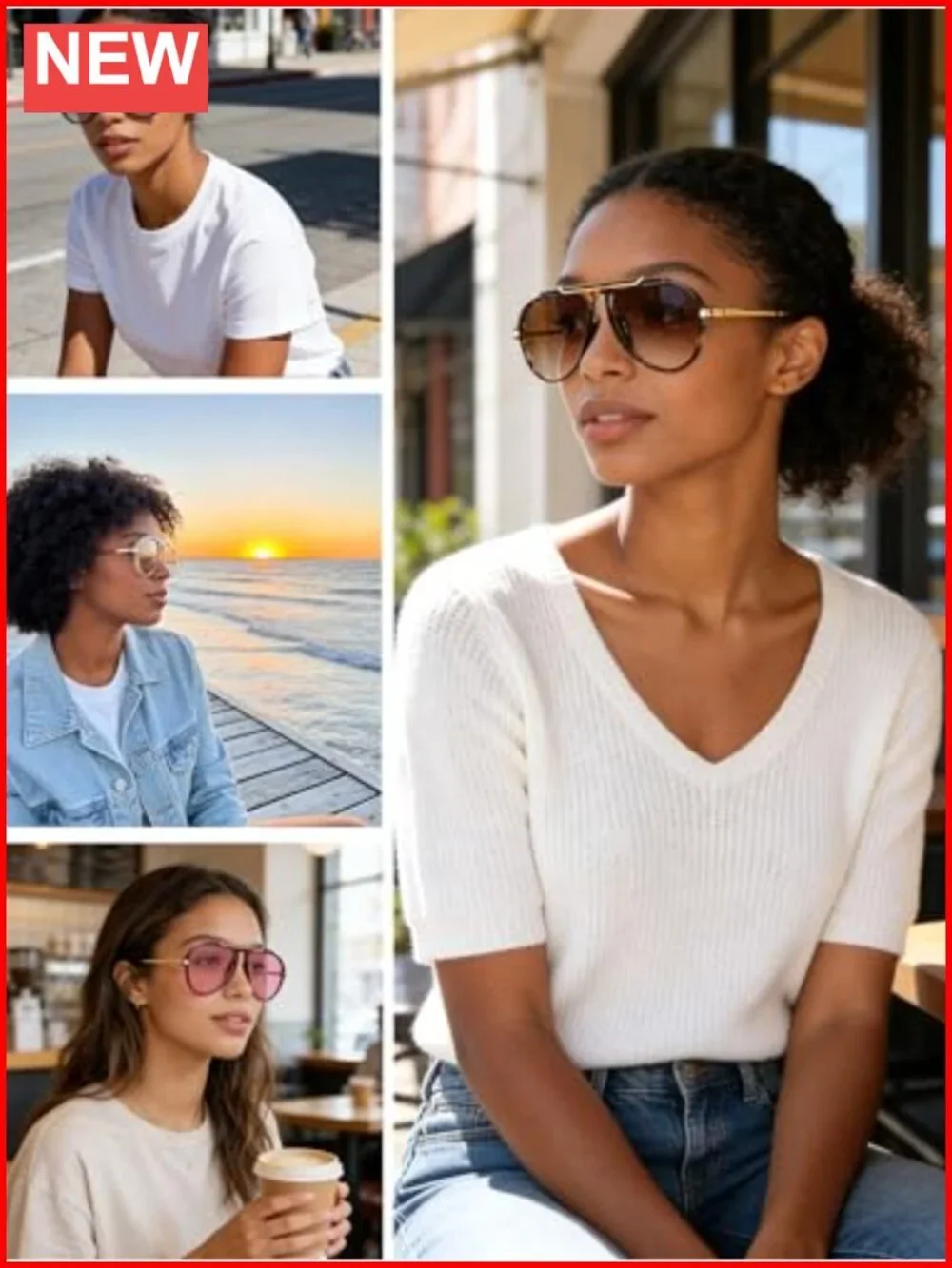 Oversized Aviator Sunglasses Retro 70s Gold Metal Unisex UV400 Protection